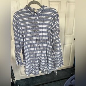 Garnet Hill 100% Linen Striped Button Down Blouse